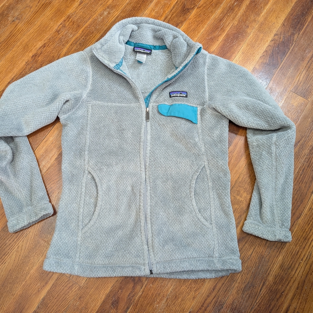 Patagonia Jacket Womens XSmall Gray Teal Fleece Full Zip ReTool Outdoor Casual